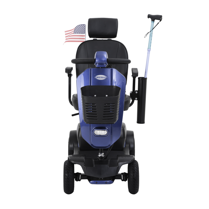 MAX PLUS Blue 4 Wheels Outdoor Compact Mobility Scooter with 2pcs*20AH Lead acid Battery, 16 Miles, Cuo Holders &amp; USB charger Port