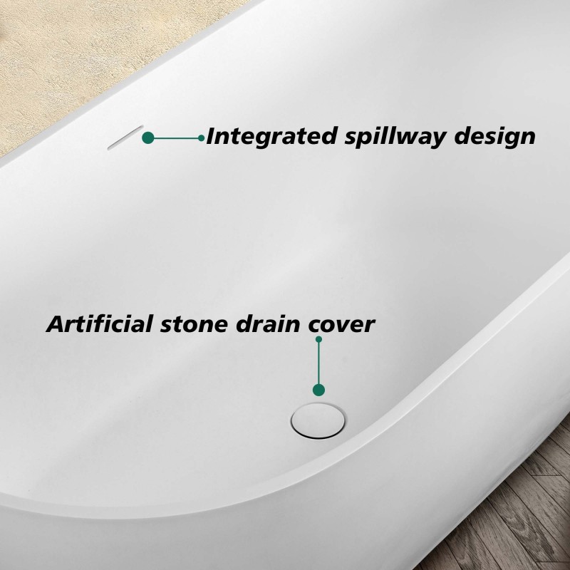 Moray 59 in. x 30 in. Solid Surface Stone Resin Flatbottom Freestanding Double Slipper Soaking Bathtub in Matte White