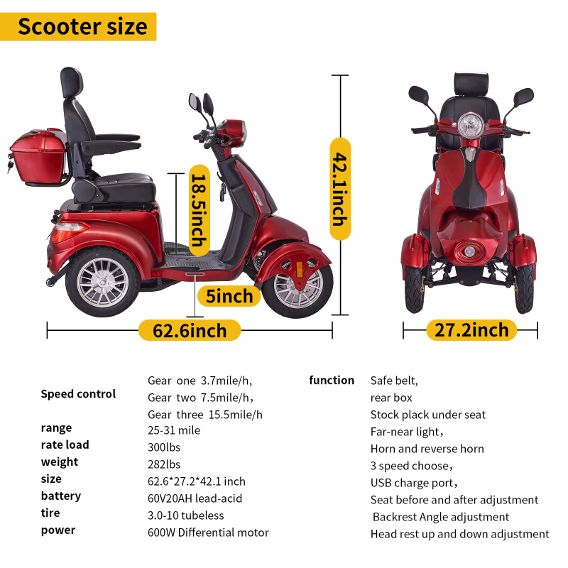 Xspracer AFD4L-Red 4 Wheels Heavy Duty Mobility Scooter