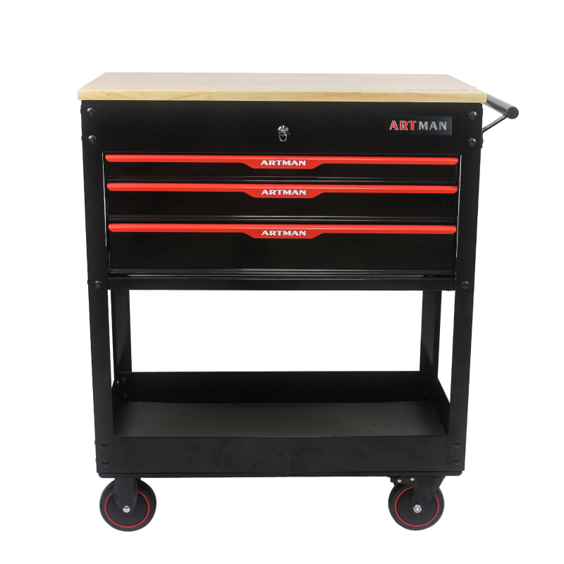 3 Drawers Multi-functional Tool Cart with Wheels and Wooden Top