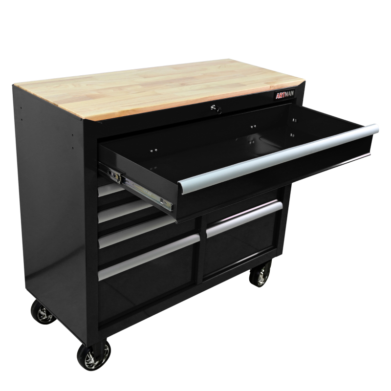 9 Drawers Multi-functional Tool Cart with Wheels and Wooden Top - Black