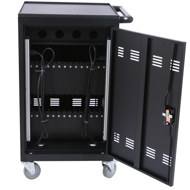 30 Devices Mobile Storage Charging Cart for Laptops with Lock - Black