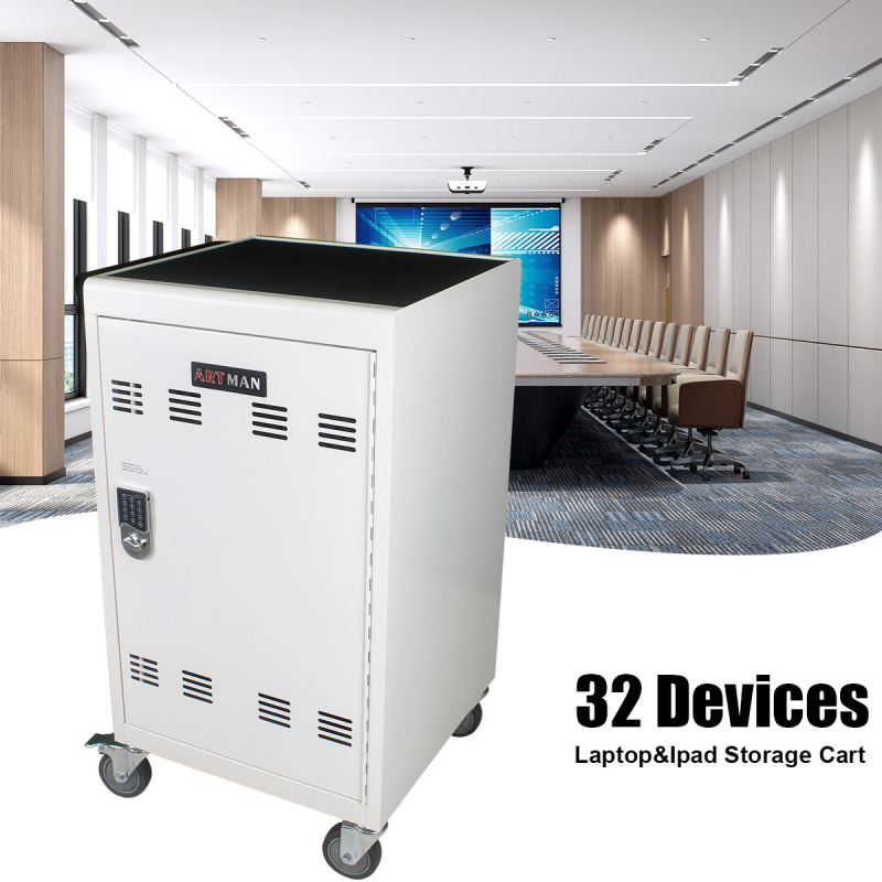 30 Devices Mobile Storage Charging Cart for Laptops with Combination Lock - White
