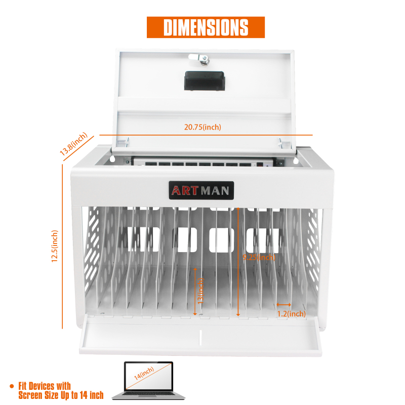 16 Devices Charging Storage Box with Lock - White