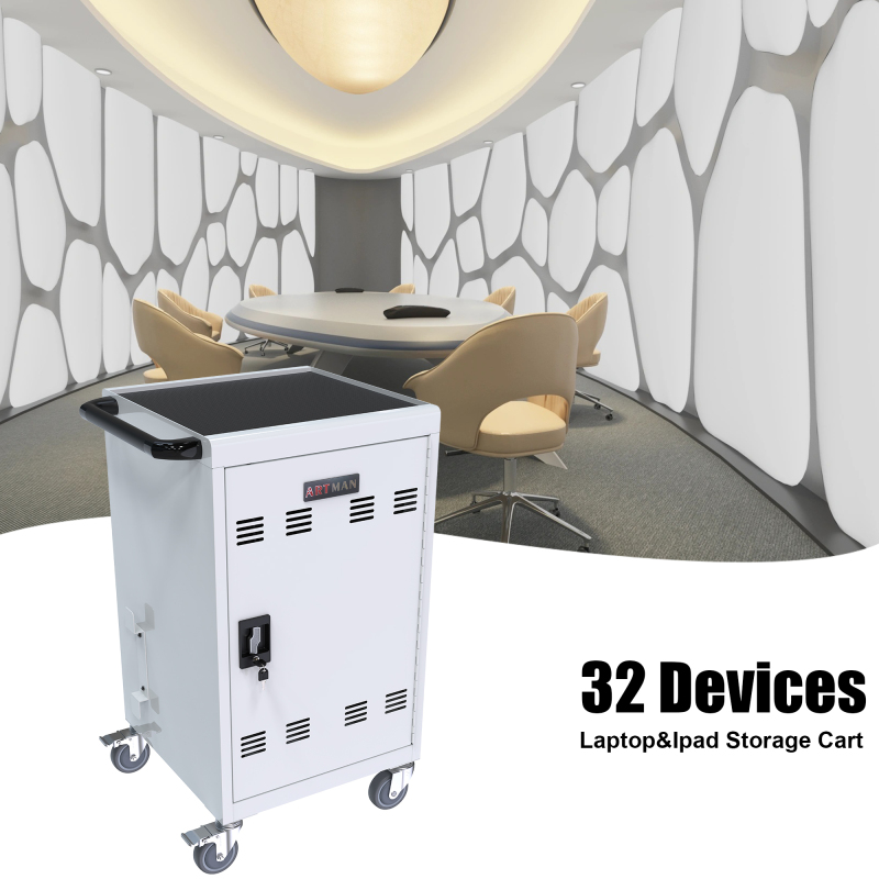 30 Devices Mobile Storage Charging Cart for Laptops with Lock- White