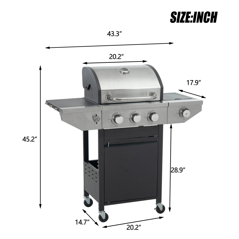 Xspracer 18-in W 3-Burner Stainless Steel Propane Gas Grill