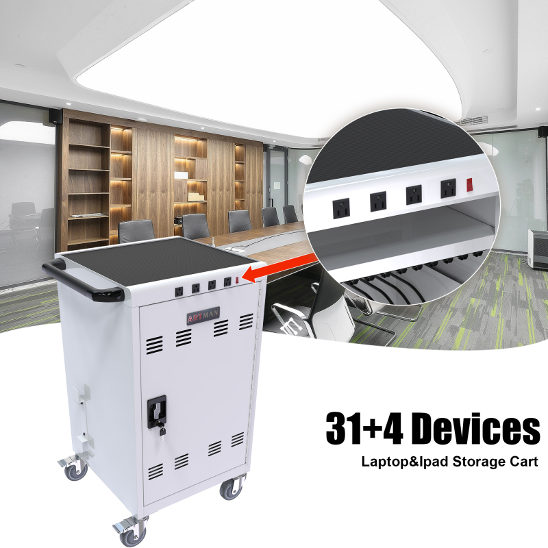 35 Devices Mobile Storage Charging Cart for Laptops with Lock - White