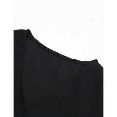 Black V Neck Splicing Swiss Dot Mesh Long Sleeve Bodysuit TQV220115-2