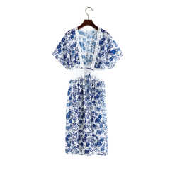 Blue Chiffon & Lack Long Kimono Beach Cover TQK650081-5