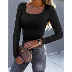 Black U Neck Ribbed Long Sleeve Bodysuit TQV220126-2
