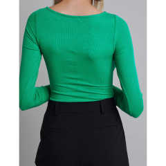 Green Ribbed Cut-out Long Sleeve Bodysuit TQV220110-9