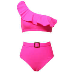 Rosy One Shoulder Ruffle Bikini Swimwear TQK610299-6