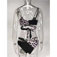 Leopard Printed Splice Black Cut-out Bikini Set TQK610259-20
