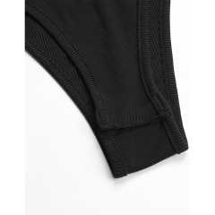 Black V Neck Wrap Long Sleeve Bodysuit TQV220137-2
