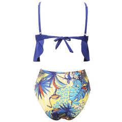 Blue Printed Ruffle Tie Back Tankini Swimwear TQK610301-5