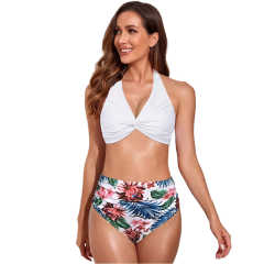 White Front Twist Halter Bikini Swimsuit TQK610321-1