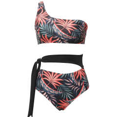 Red One Shoulder Tie Waist Bikini Swimwear TQK610297-3