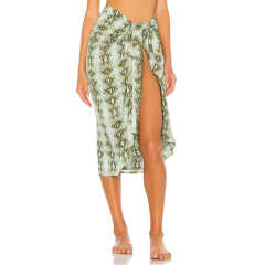 Khaki Snake Print Chiffon Beach Wrap Skirt TQK650083-21