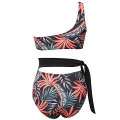 Red One Shoulder Tie Waist Bikini Swimwear TQK610297-3