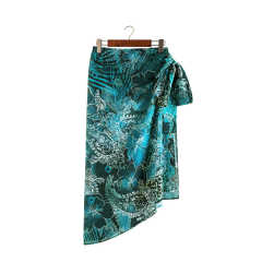 Green Print Chiffon Beach Wrap Skirt TQK650083-9
