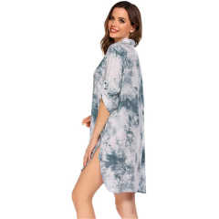 Gray Print Shirt Style Beach Cover Dress TQK650072-11