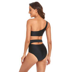 Black One Shoulder Tie Waist Bikini Swimwear TQK610297-2