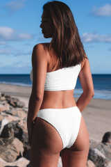 White Crinkle Textured Asymmetric One Shoulder Bikini Swimsuit LC433536-1