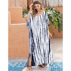 Navy Blue Tie Dye Loose Kimono Beach Cover TQK650092-34