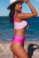 Purple Gradient Color Knotted V Neck Bikini Swimsuit LC433012-8