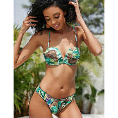 Light Green Tropical Print Push-up 2pcs Bikini Set TQK610237-28