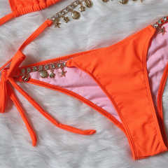 Orange Sexy Rhinestone Two-pieces Bikini Set TQK610324-14