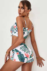 Green Tropical Print Lace-up Ruffled Spaghetti Strap Bikini Set LC432038-9