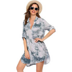 Gray Print Shirt Style Beach Cover Dress TQK650072-11
