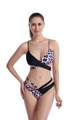 Leopard Printed Splice Black Cut-out Bikini Set TQK610259-20
