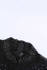 Black Mesh Silver Studded Mock Neck Bodysuit LC32211-2