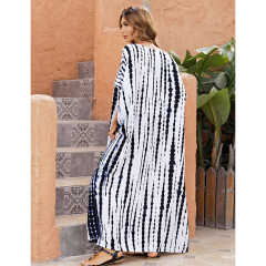 Navy Blue Tie Dye Loose Kimono Beach Cover TQK650092-34