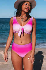 Purple Gradient Color Knotted V Neck Bikini Swimsuit LC433012-8