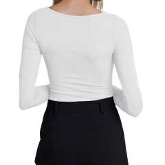 White Ribbed Cut-out Long Sleeve Bodysuit TQV220110-1