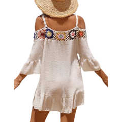 White Cold Shoulder Beach Cover Ups TQK311480-1