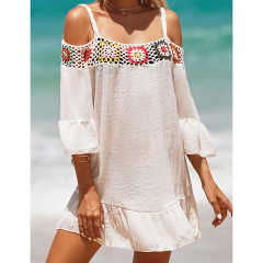 White Cold Shoulder Beach Cover Ups TQK311480-1