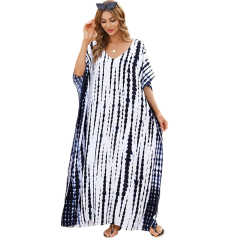 Navy Blue Tie Dye Loose Kimono Beach Cover TQK650092-34