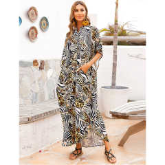 Yellow Button-down Holiday Beach Kimono Dress with Pocket TQK650094-22