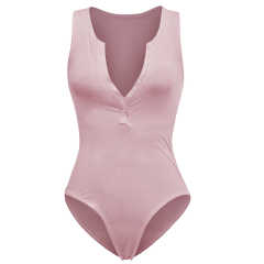 Pink Button-up Rayon Sleeveless Bodysuit TQK550296-10