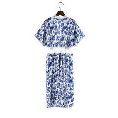 Blue Chiffon & Lack Long Kimono Beach Cover TQK650081-5