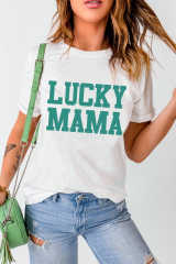 White LUCKY MAMA Letters Print Tee LC25219698-1