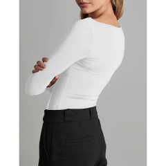 White Ribbed Cut-out Long Sleeve Bodysuit TQV220110-1