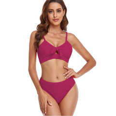 Rosy Knot Cut-out Wave Textured Bikini TQK610339-6