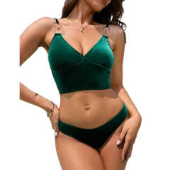 Dark Green Metalic Straps 2pcs Bikini Set TQX610018-36