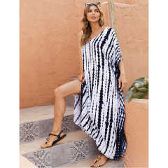 Navy Blue Tie Dye Loose Kimono Beach Cover TQK650092-34
