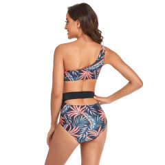 Red One Shoulder Tie Waist Bikini Swimwear TQK610297-3